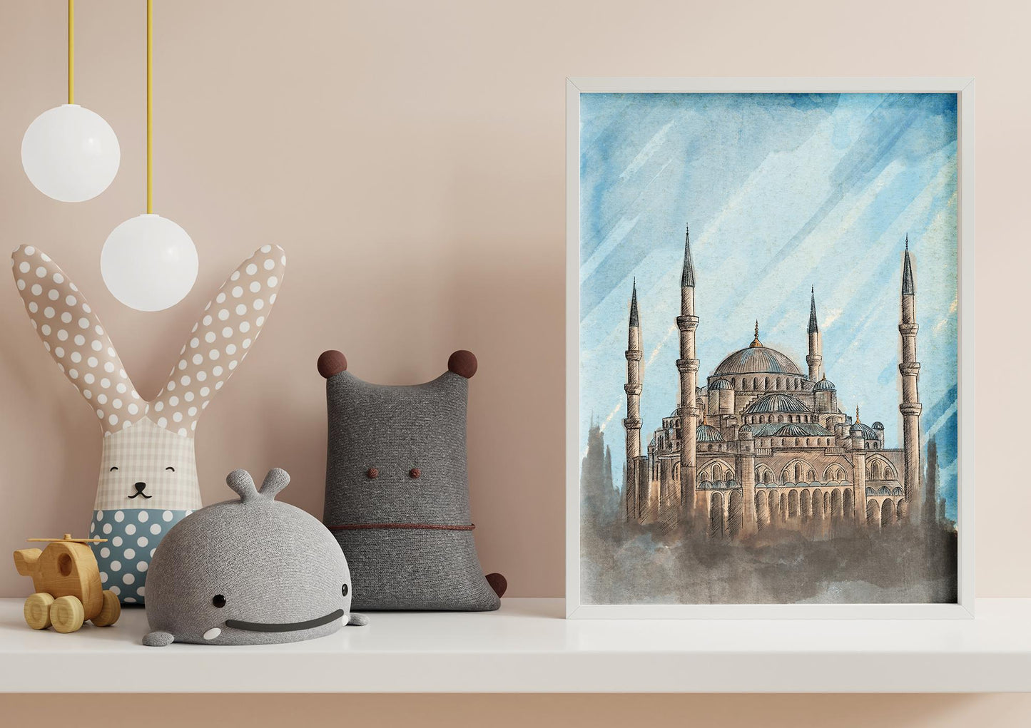 Close-up detail of Hagia Sophia watercolor painting – printable Islamic art