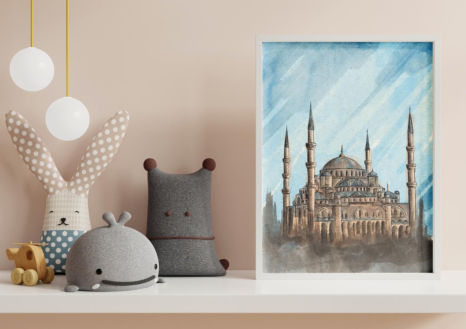 Close-up detail of Hagia Sophia watercolor painting – printable Islamic art
