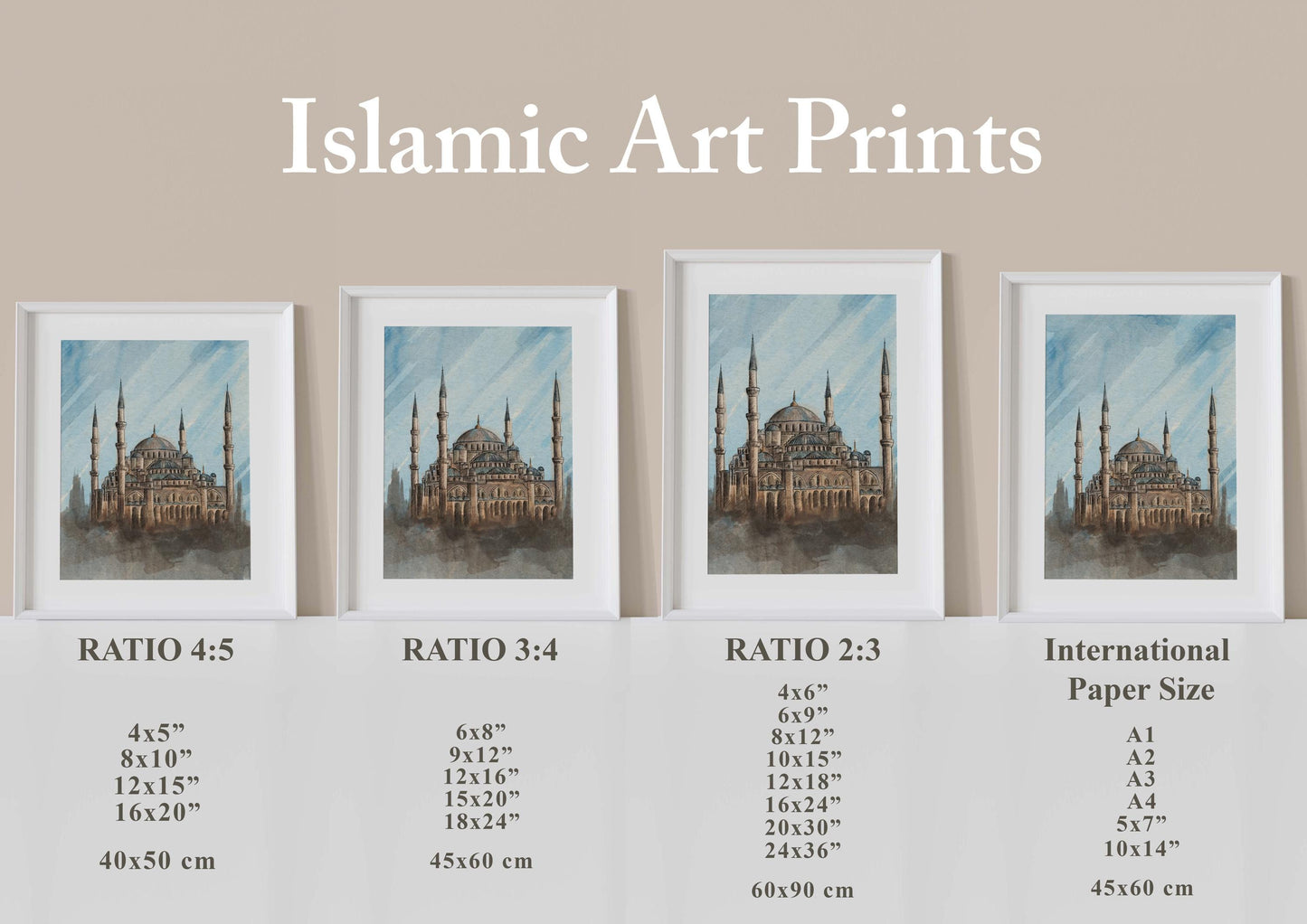 Hagia Sophia watercolor artwork in different print ratios – Islamic digital download poster for home decor