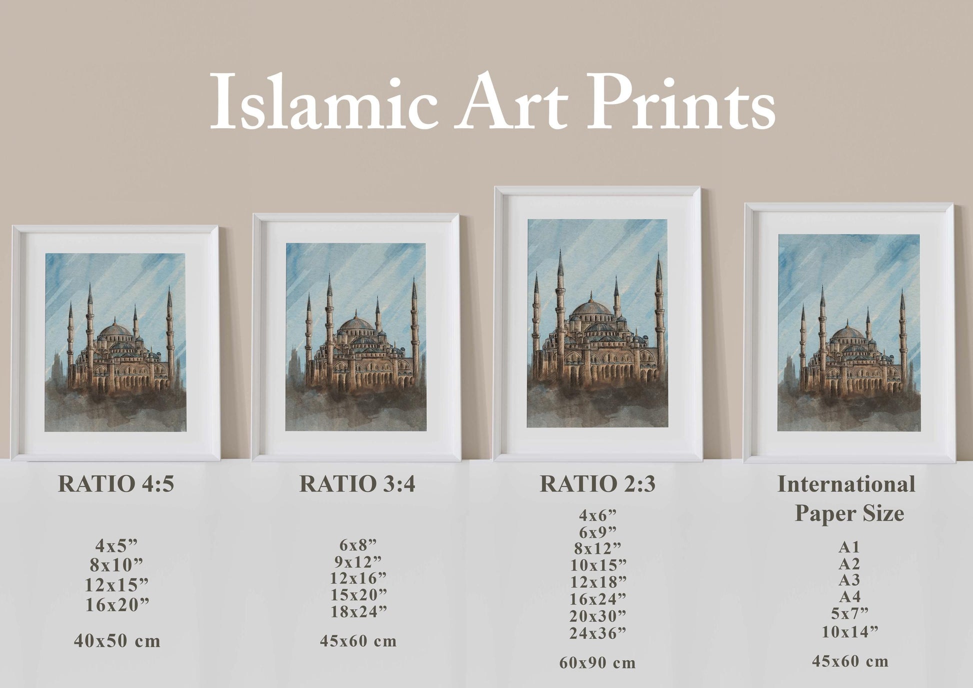 Hagia Sophia watercolor artwork in different print ratios – Islamic digital download poster for home decor