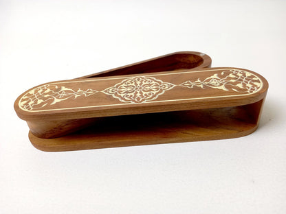 Hidden hinge detail on teak calligraphy box
