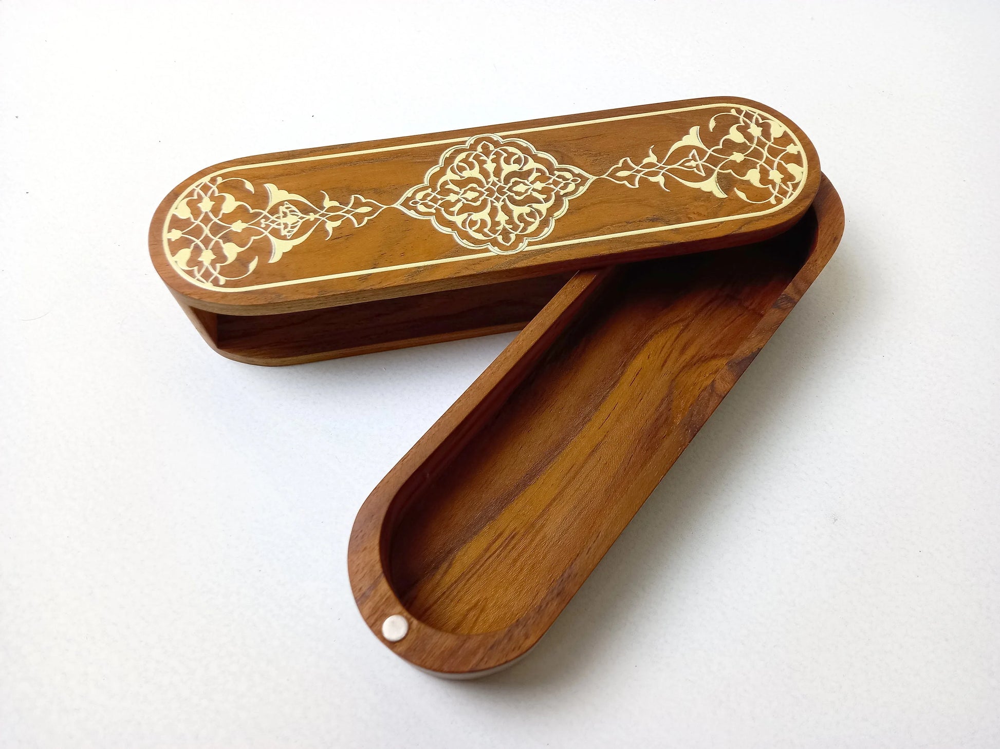 Interior of calligraphy box with compartments