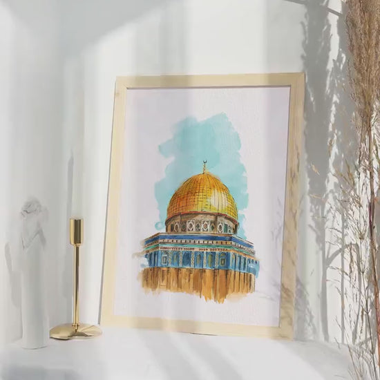 Watercolor Dome of the Rock – Printable Digital Wall Art | Jerusalem Islamic Architecture Poster | Instant Download