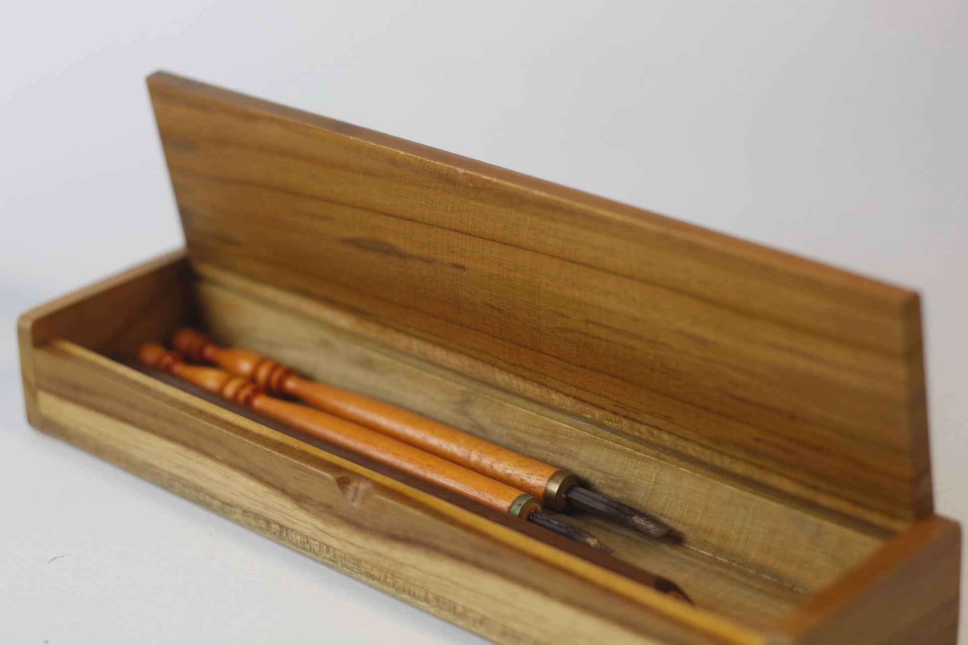 wooden calligraphy storage box closed, teak wood finish